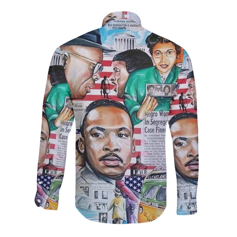 Civil Rights Leaders Hawaii Long Sleeve Button Shirt Newspaper Art Version LT8 - Wonder Print Shop
