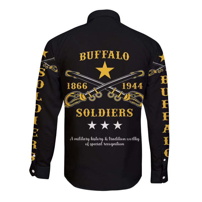 (Custom Personalised) Buffalo Soldiers Hawaii Long Sleeve Button Shirt African American Military Simple Style - Black LT8 - Wonder Print Shop