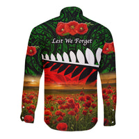 New Zealand Maori ANZAC Hawaii Long Sleeve Button Shirt Poppy Vibes Green LT8 - Wonder Print Shop