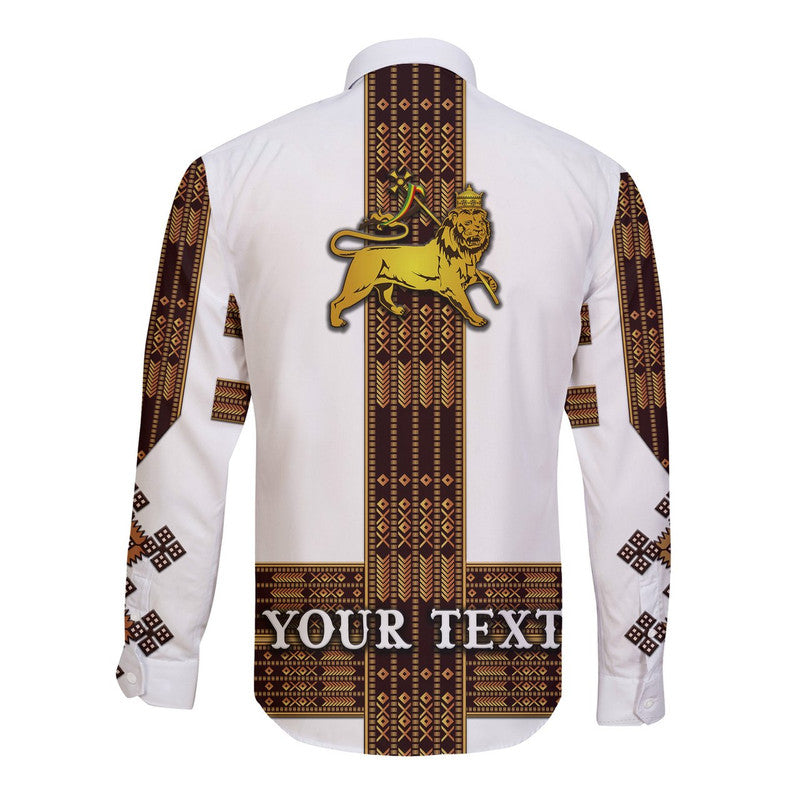 (Custom Personalised) Ethiopia Hawaii Long Sleeve Button Shirt Ethiopian Lion Of Judah Tibeb Vibes NO.1 Ver - White LT8 - Wonder Print Shop
