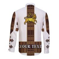 (Custom Personalised) Ethiopia Hawaii Long Sleeve Button Shirt Ethiopian Lion Of Judah Tibeb Vibes NO.1 Ver - White LT8 - Wonder Print Shop