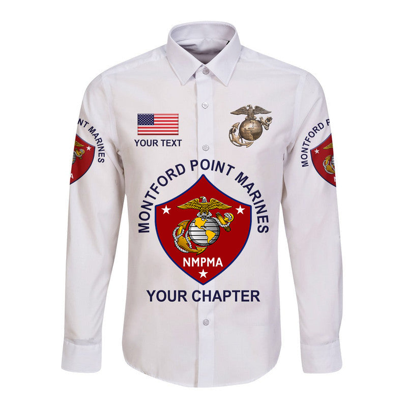(Custom) Montford Point Marines Hawaii Long Sleeve Button Shirt African-American Marine Corps Original - White LT8 - Wonder Print Shop