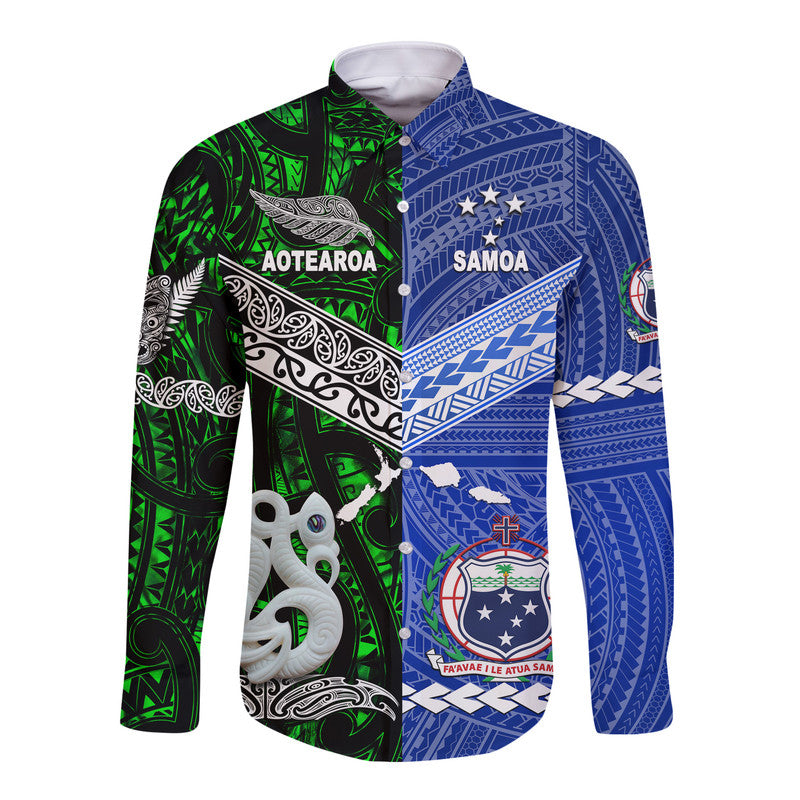 Samoa and New Zealand Hawaii Long Sleeve Button Shirt Together Green LT8 - Wonder Print Shop