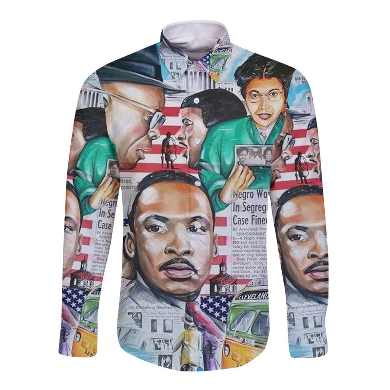 Civil Rights Leaders Hawaii Long Sleeve Button Shirt Newspaper Art Version LT8 - Wonder Print Shop