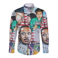 Civil Rights Leaders Hawaii Long Sleeve Button Shirt Newspaper Art Version LT8 - Wonder Print Shop