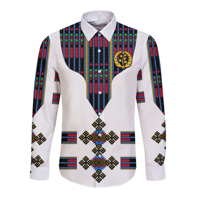 (Custom Personalised) Eritrea Hawaii Long Sleeve Button Shirt Fancy Tibeb Vibes - Flag Style LT8 - Wonder Print Shop