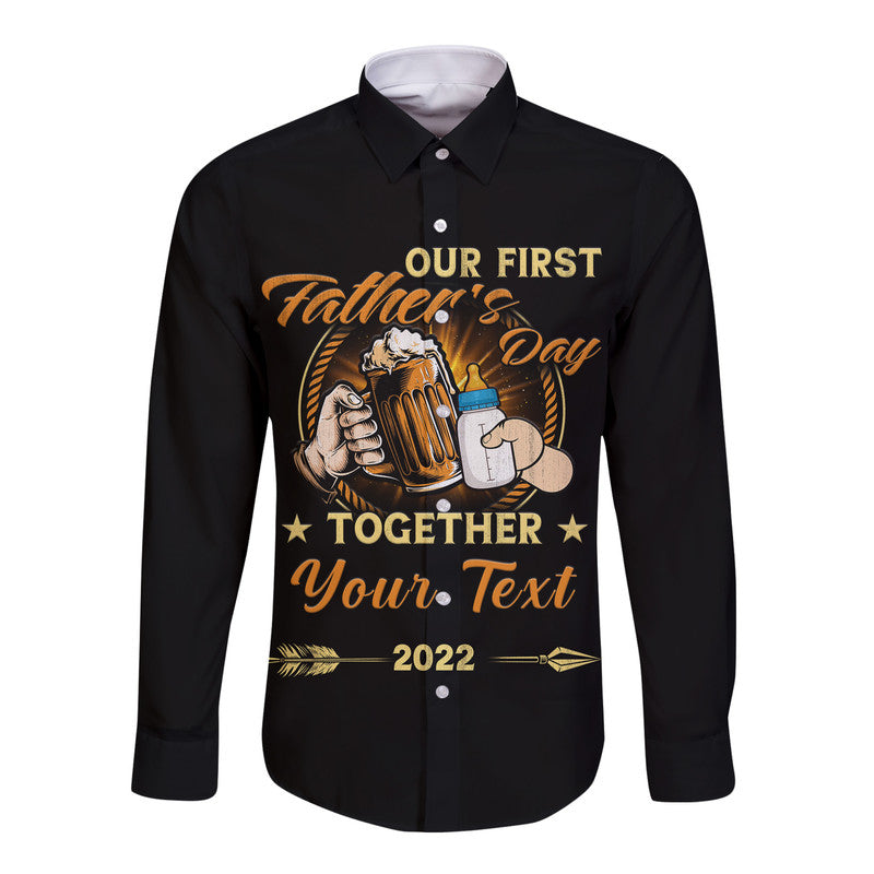 (Custom) Father Day Hawaii Long Sleeve Button Shirt Our First Father Day Simple Style - Black LT8 - Wonder Print Shop