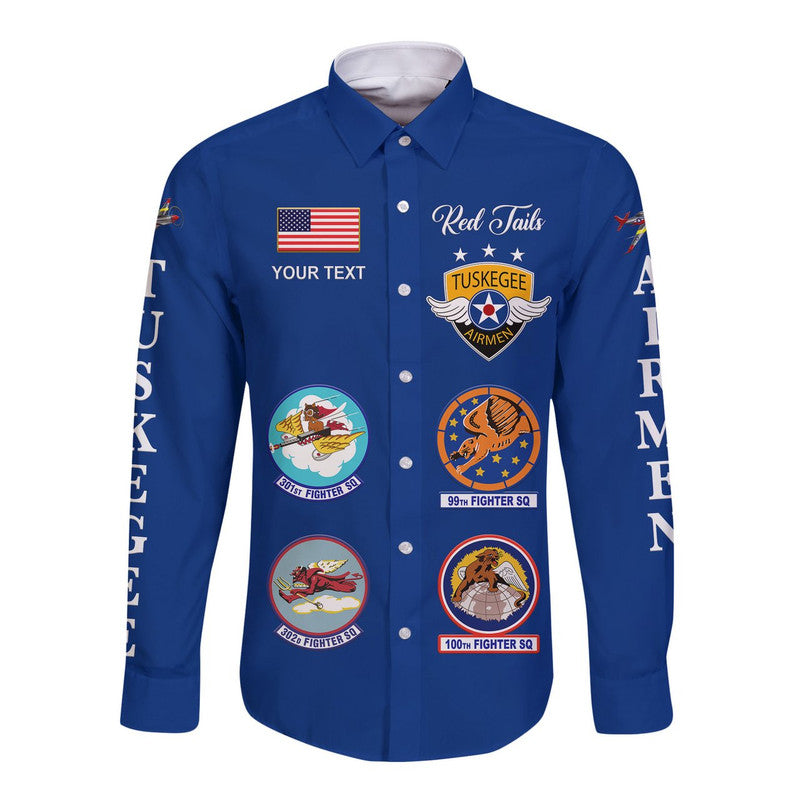 (Custom Personalised) Tuskegee Airmen Hawaii Long Sleeve Button Shirt The Blue Tails Simple Style - Blue LT8 - Wonder Print Shop