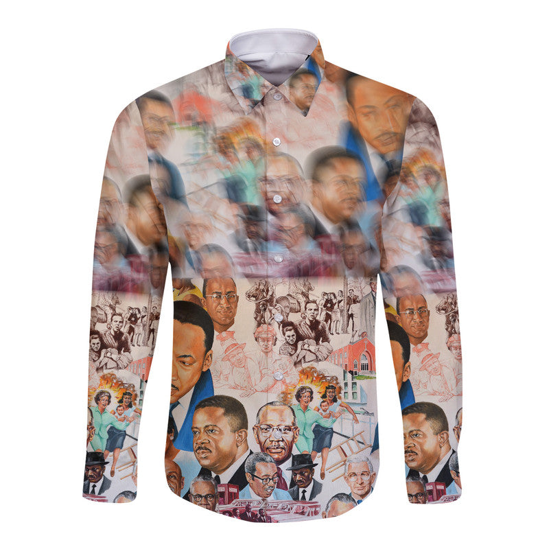 Civil Rights Leaders Hawaii Long Sleeve Button Shirt Color Painting Style LT8 - Wonder Print Shop