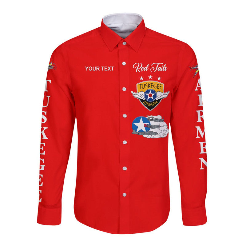 (Custom Personalised) Tuskegee Airmen Hawaii Long Sleeve Button Shirt The Red Tails Simplified Vibes - Red LT8 - Wonder Print Shop