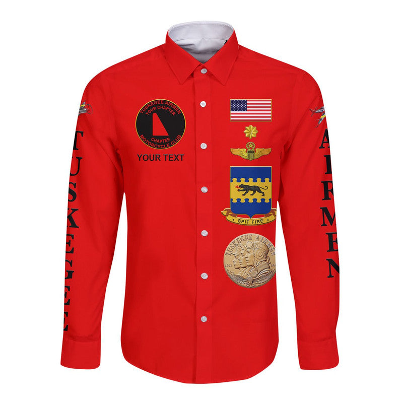 (Custom Personalised) Tuskegee Airmen Motorcycle Club Hawaii Long Sleeve Button Shirt TAMC Spit Fire Simple Style - Red LT8 - Wonder Print Shop