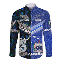 Samoa and New Zealand Hawaii Long Sleeve Button Shirt Together Blue LT8 - Wonder Print Shop