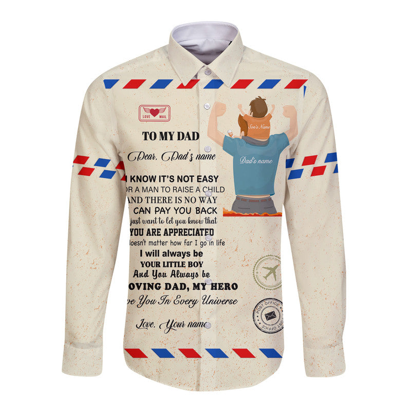 (Custom) Father Day Hawaii Long Sleeve Button Shirt Letter From Son Simple Style LT8 - Wonder Print Shop