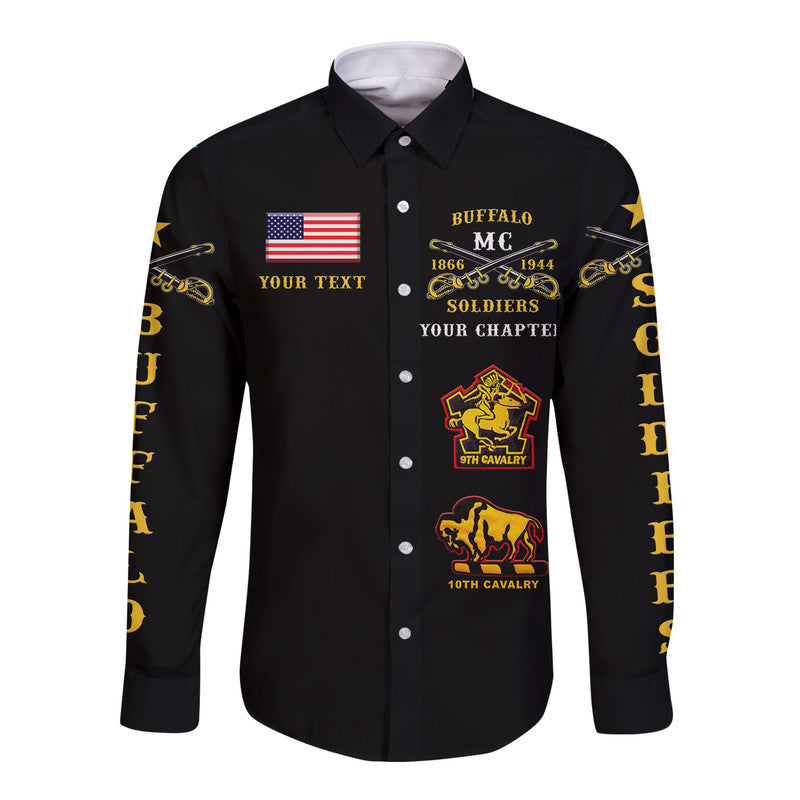 (Custom Personalised) Buffalo Soldiers Motorcycle Club BSMC Hawaii Long Sleeve Button Shirt Original Style - Black LT8 - Wonder Print Shop