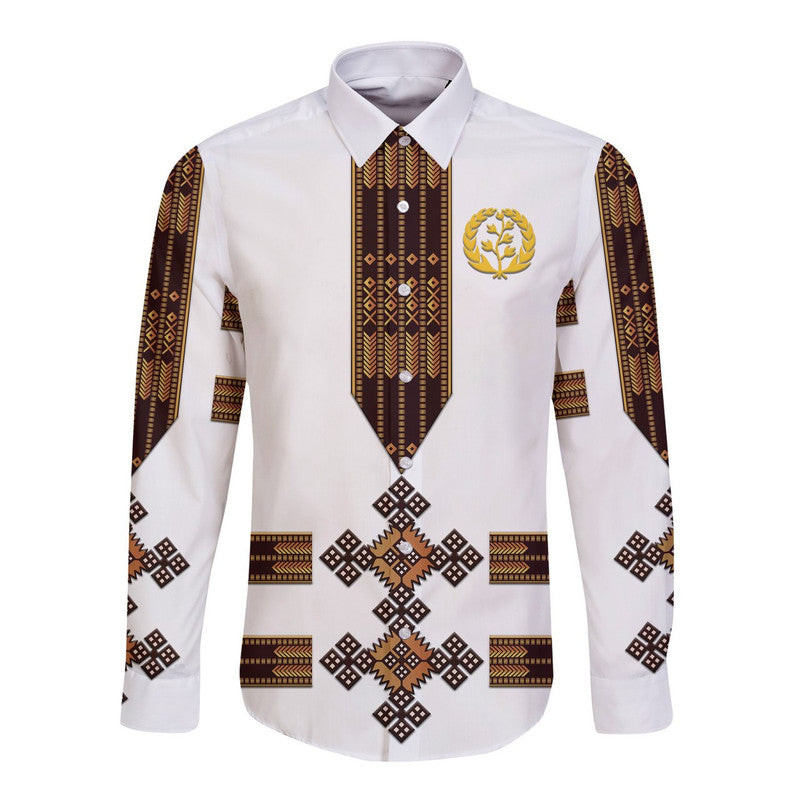 (Custom Personalised) Eritrea Hawaii Long Sleeve Button Shirt Fancy Tibeb Vibes NO.1 Ver - White LT8 - Wonder Print Shop