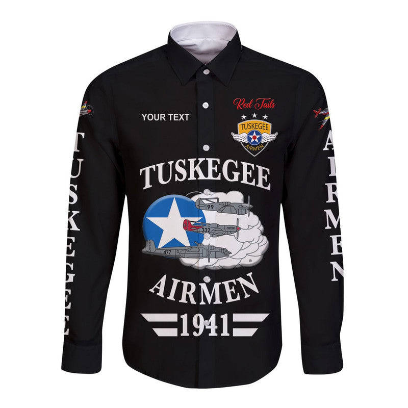 (Custom Personalised) Tuskegee Airmen Hawaii Long Sleeve Button Shirt The Red Tails Original Style - Black LT8 - Wonder Print Shop