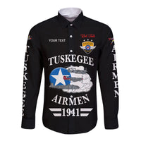 (Custom Personalised) Tuskegee Airmen Hawaii Long Sleeve Button Shirt The Red Tails Original Style - Black LT8 - Wonder Print Shop