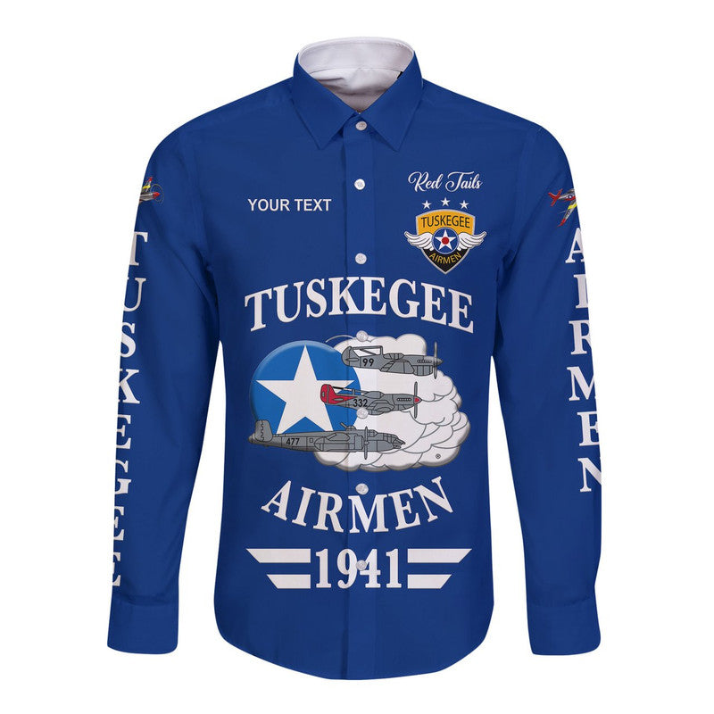 (Custom Personalised) Tuskegee Airmen Hawaii Long Sleeve Button Shirt The Blue Tails Original Style - Blue LT8 - Wonder Print Shop