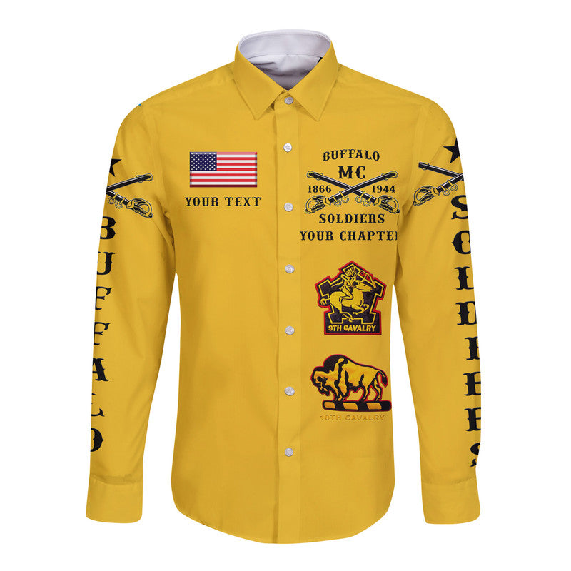 (Custom Personalised) Buffalo Soldiers Motorcycle Club BSMC Hawaii Long Sleeve Button Shirt Original Style - Gold LT8 - Wonder Print Shop