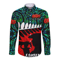 New Zealand Maori ANZAC Hawaii Long Sleeve Button Shirt Remembrance Soldier Turquoise LT8 - Wonder Print Shop