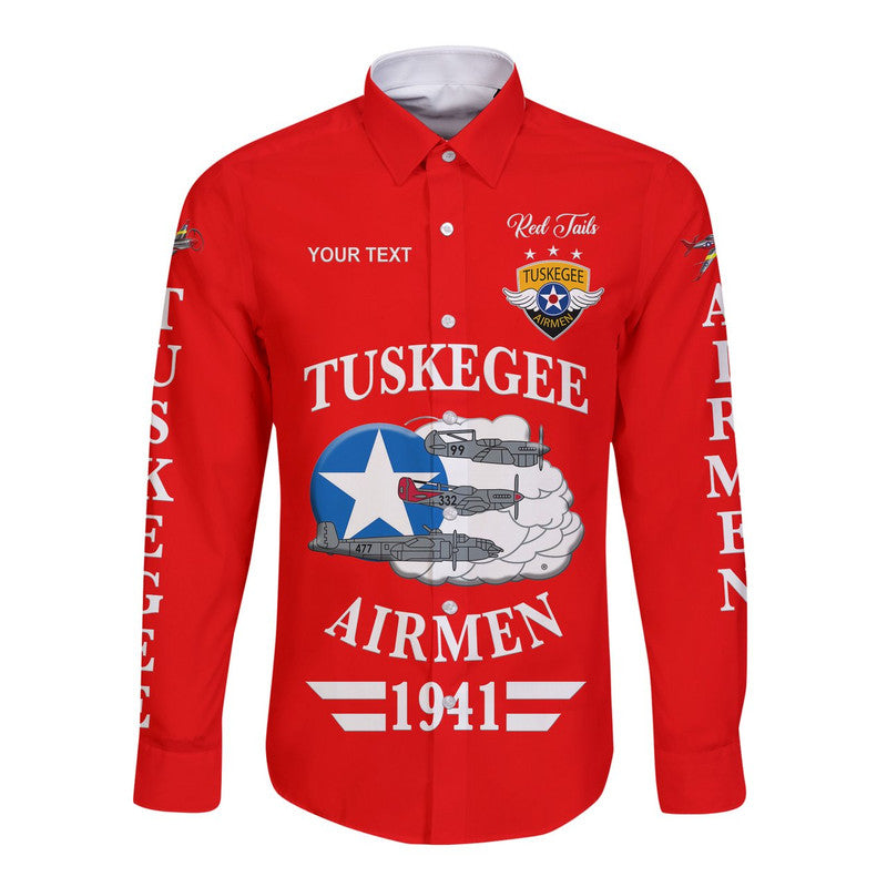 (Custom Personalised) Tuskegee Airmen Hawaii Long Sleeve Button Shirt The Red Tails Original Style - Red LT8 - Wonder Print Shop