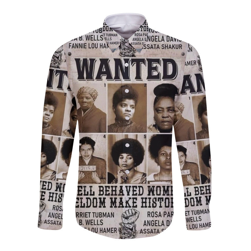 Civil Rights Female Leaders Hawaii Long Sleeve Button Shirt Wanted Version LT8 - Wonder Print Shop