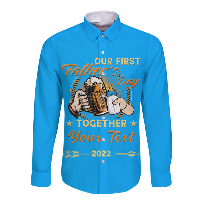 (Custom) Father Day Hawaii Long Sleeve Button Shirt Our First Father Day Simple Style - Blue LT8 - Wonder Print Shop