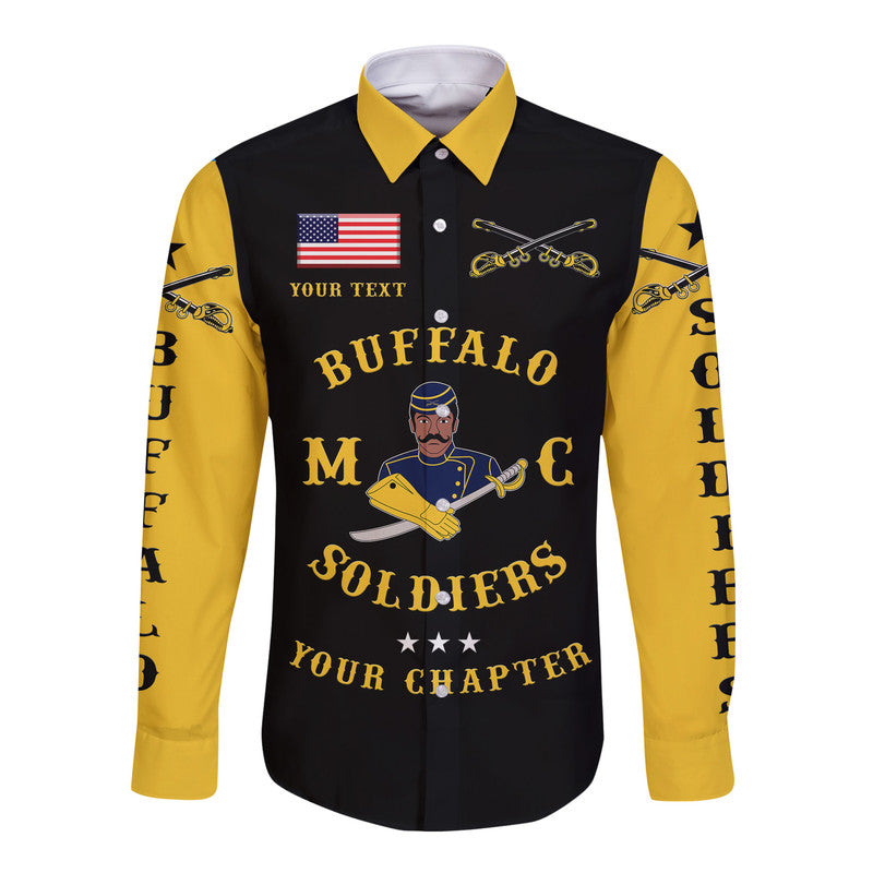 (Custom Personalised) Buffalo Soldiers Motorcycle Club BSMC Hawaii Long Sleeve Button Shirt Simple Style - Black Gold LT8 - Wonder Print Shop