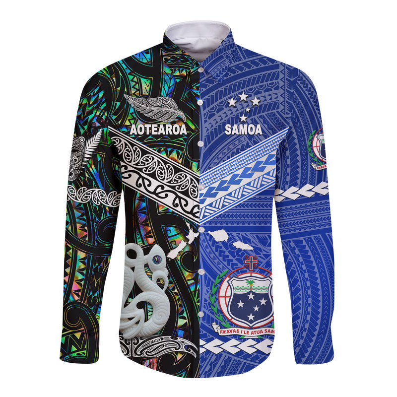 Samoa and New Zealand Hawaii Long Sleeve Button Shirt Together Paua Shell LT8 - Wonder Print Shop