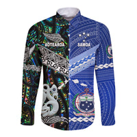 Samoa and New Zealand Hawaii Long Sleeve Button Shirt Together Paua Shell LT8 - Wonder Print Shop