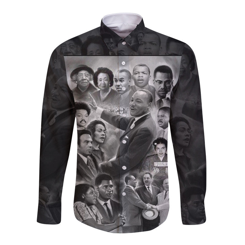 Civil Rights Leaders Hawaii Long Sleeve Button Shirt Black White Vintage Style LT8 - Wonder Print Shop