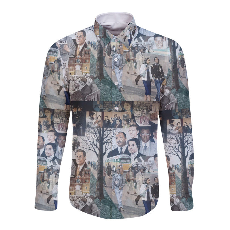 Civil Rights Leaders Hawaii Long Sleeve Button Shirt Color Painting Style NO.1 LT8 - Wonder Print Shop