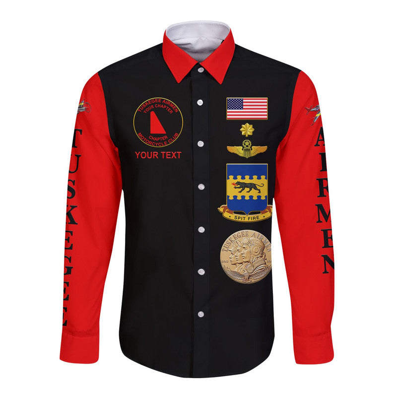 (Custom Personalised) Tuskegee Airmen Motorcycle Club Hawaii Long Sleeve Button Shirt TAMC Spit Fire Simple Style - Black Red LT8 - Wonder Print Shop
