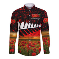 New Zealand Maori ANZAC Hawaii Long Sleeve Button Shirt Poppy Vibes Red LT8 - Wonder Print Shop