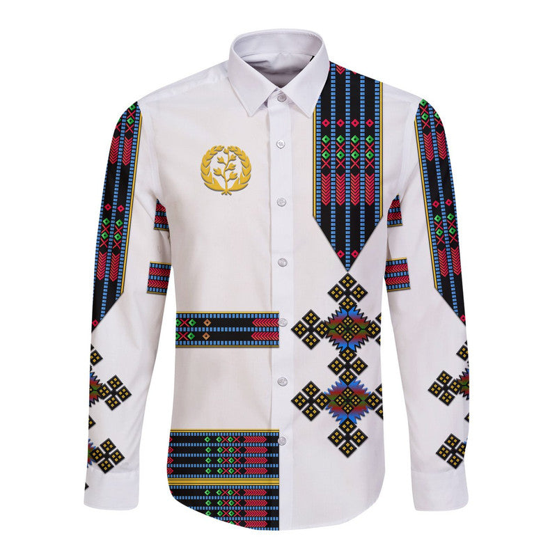 (Custom Personalised) Eritrea Hawaii Long Sleeve Button Shirt Fancy Simple Tibeb Style - Flag Style LT8 - Wonder Print Shop
