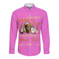 (Custom) Father Day Hawaii Long Sleeve Button Shirt Our First Father Day Simple Style - Pink LT8 - Wonder Print Shop