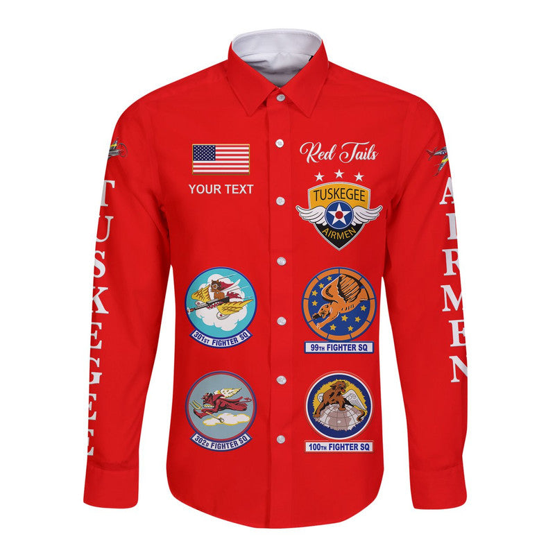 (Custom Personalised) Tuskegee Airmen Hawaii Long Sleeve Button Shirt The Red Tails Simple Style - Red LT8 - Wonder Print Shop