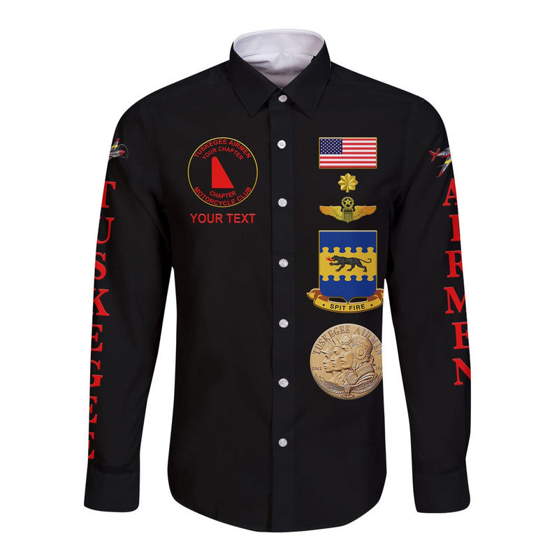 (Custom Personalised) Tuskegee Airmen Motorcycle Club Hawaii Long Sleeve Button Shirt TAMC Spit Fire Simple Style - Black LT8 - Wonder Print Shop