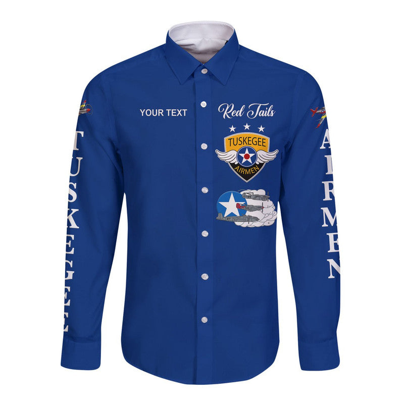 (Custom Personalised) Tuskegee Airmen Hawaii Long Sleeve Button Shirt The Blue Tails Simplified Vibes - Blue LT8 - Wonder Print Shop