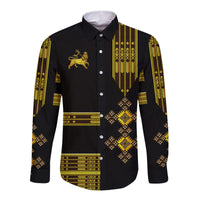 (JAH BLESS) Ethiopia Hawaii Long Sleeve Button Shirt Ethiopian Lion Of Judah Simple Tibeb Style - Black LT8 - Wonder Print Shop