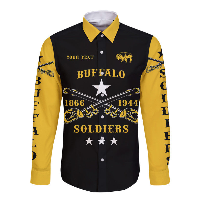 (Custom Personalised) Buffalo Soldiers Hawaii Long Sleeve Button Shirt African American Military Simple Style - Black Gold LT8 - Wonder Print Shop