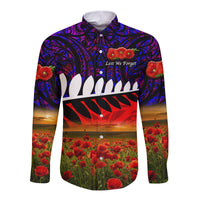 New Zealand Maori ANZAC Hawaii Long Sleeve Button Shirt Poppy Vibes Purple LT8 - Wonder Print Shop