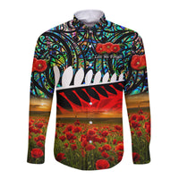 New Zealand Maori ANZAC Hawaii Long Sleeve Button Shirt Poppy Vibes Paua Shell LT8 - Wonder Print Shop