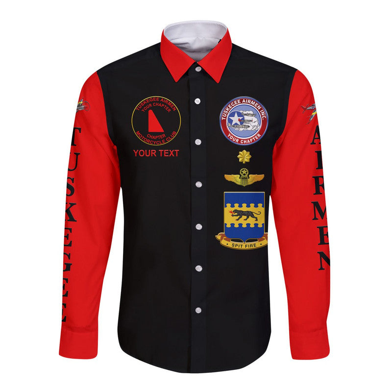 (Custom Personalised) Tuskegee Airmen Motorcycle Club Hawaii Long Sleeve Button Shirt TAMC Spit Fire Unique Style - Black Red LT8 - Wonder Print Shop