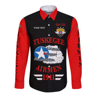 (Custom Personalised) Tuskegee Airmen Hawaii Long Sleeve Button Shirt The Red Tails Original Style - Black Red LT8 - Wonder Print Shop