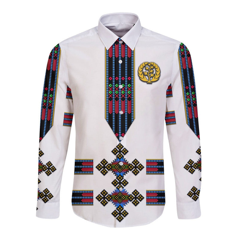 (Custom Personalised) Eritrea Hawaii Long Sleeve Button Shirt Fancy Tibeb Vibes NO.1 Ver - Flag Style LT8 - Wonder Print Shop