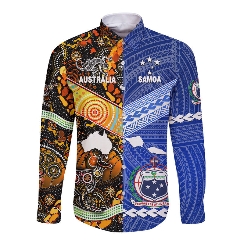 Samoa and Australia Aboriginal Hawaii Long Sleeve Button Shirt Together LT8 - Wonder Print Shop