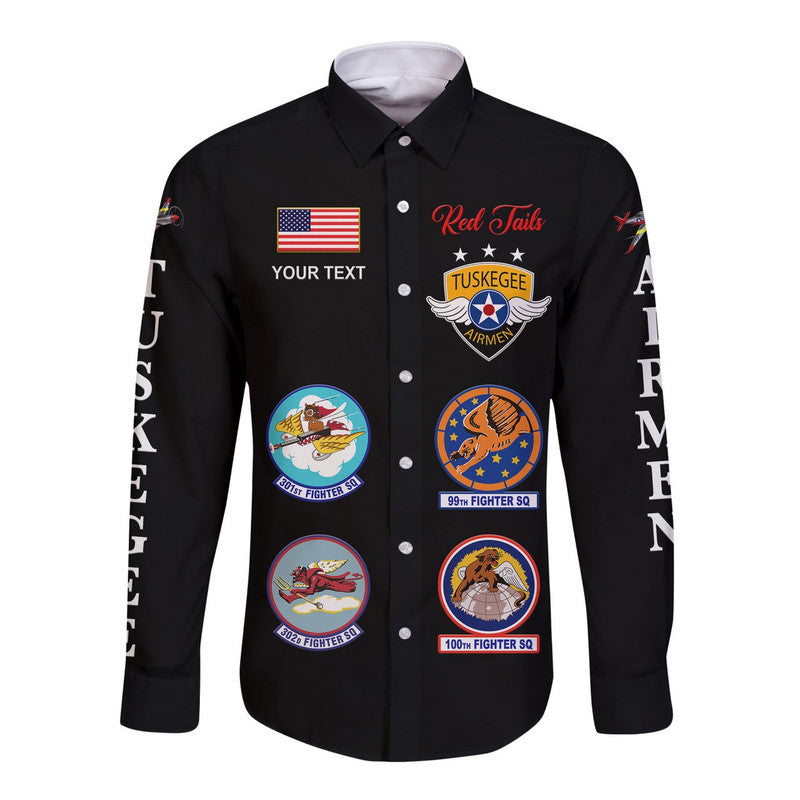 (Custom Personalised) Tuskegee Airmen Hawaii Long Sleeve Button Shirt The Red Tails Simple Style - Black LT8 - Wonder Print Shop