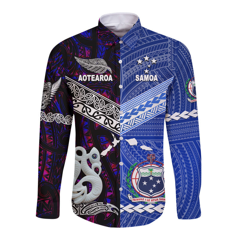 Samoa and New Zealand Hawaii Long Sleeve Button Shirt Together Purple LT8 - Wonder Print Shop