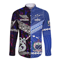 Samoa and New Zealand Hawaii Long Sleeve Button Shirt Together Purple LT8 - Wonder Print Shop